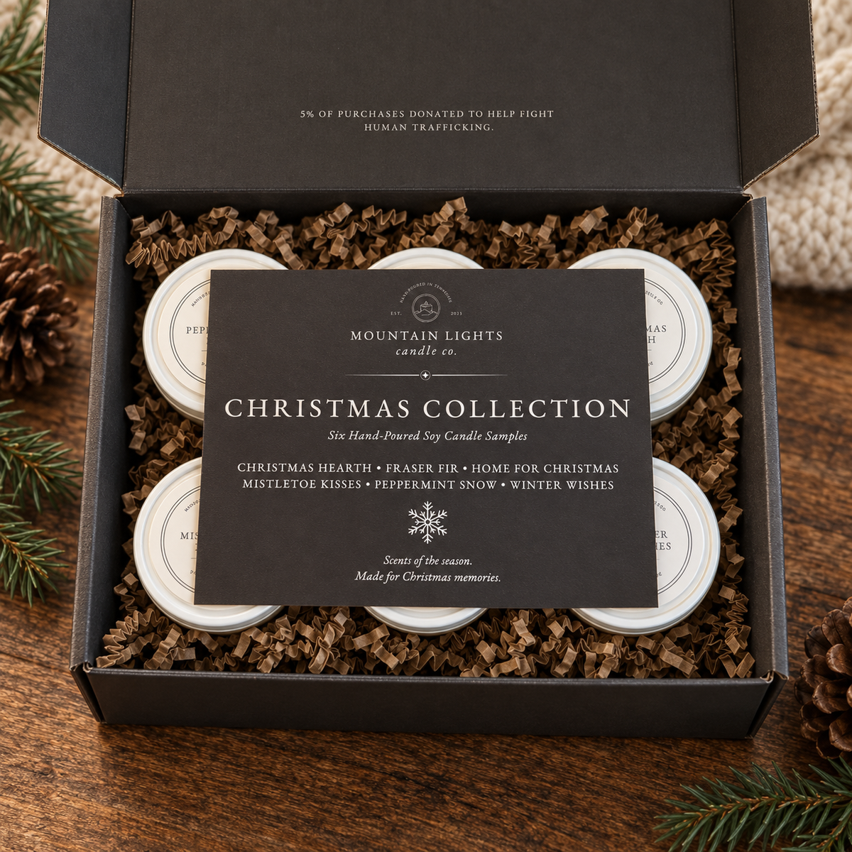 Christmas Collection Sampler Set | Six Hand-Poured Soy Candle Samples